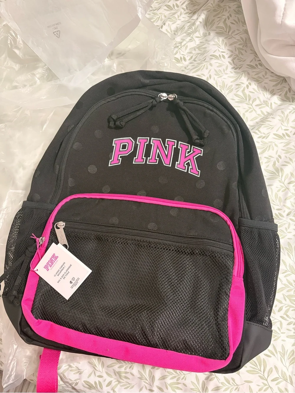 PINK Victoria's Secret Black Backpack with Hot Pink Trim